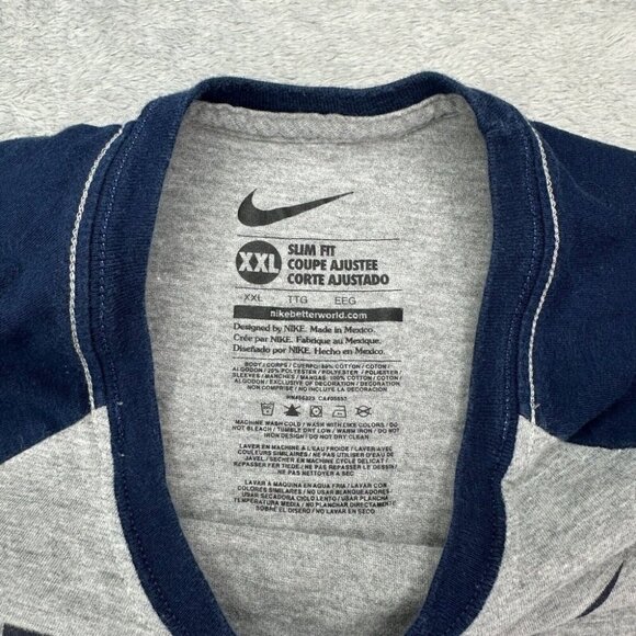 Nike Boston Red Sox Raglan Baseball Shirt Mens XXL Gray Blue Slim Fit MLB - Picture 2 of 11